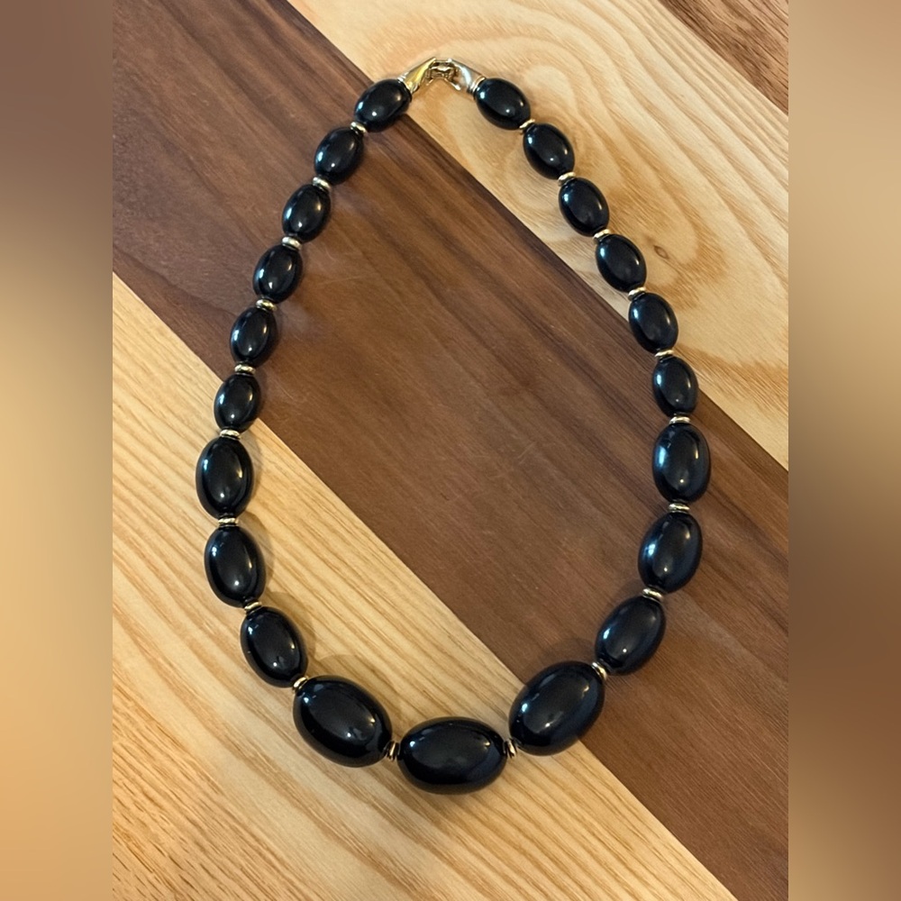 ✨Vintage D’Orlan Signed Graduated Black Bead Choker Necklace - 16 Inch 70s/80s✨